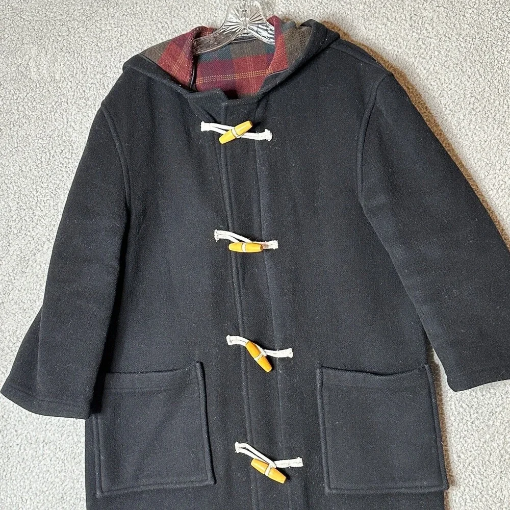 Vintage Orvis Womens M Duffle‎ Coat Wool Cashmere Plaid Lined Toggle England - Picture 3 of 16